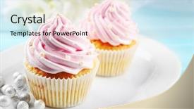  Presentation with cupcakes - PPT theme with pink cupcakes on wooden background background and a  colored foreground