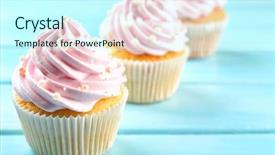  Presentation with blue pink - Amazing slides having pink cupcakes on wooden background backdrop and a cool aqua colored foreground