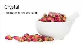  Presentation with damask - Colorful slide deck enhanced with pink damask - rose flower buds backdrop and a white colored foreground