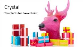  Presentation with christmas presents - PPT theme with pink deer with many christmas presents isolated over white background background and a white colored foreground