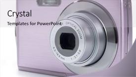  Presentation with camera - Presentation design enhanced with pink digital camera background and a light gray colored foreground