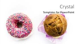  Presentation with muffins - Amazing PPT theme having pink donut and muffins isolated on background backdrop and a white colored foreground