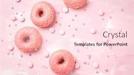  Presentation with donuts chocolate - Presentation theme enhanced with pink-donuts-with-sprinkles background and a  colored foreground