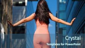  Presentation with pink business - PPT layouts enhanced with pink dress against business building background and a  colored foreground