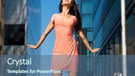  Presentation with pink business - Amazing slide deck having pink dress against business building backdrop and a ocean colored foreground