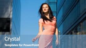  Presentation with business pink - Slide deck enhanced with pink dress against business building background and a  colored foreground