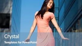  Presentation with pink business - PPT theme enhanced with pink dress against business building background and a teal colored foreground