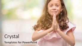  Presentation with praying hands - Beautiful PPT theme featuring pink dress begging and praying backdrop and a  colored foreground