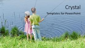  Presentation with fish pond - Amazing PPT theme having pink dress fish in pond backdrop and a light blue colored foreground