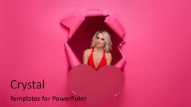  Presentation with torn paper - Amazing PPT layouts having pink dress holding paper heart backdrop and a red colored foreground