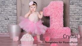  Presentation with first birthday - Slides featuring pink dress with her first background and a coral colored foreground