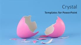  Presentation with broken egg - Audience pleasing theme consisting of pink-easter-egg-cracked-open backdrop and a light blue colored foreground
