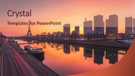  Presentation with paris france - Audience pleasing presentation theme consisting of pink eiffel tower - paris skyline at sunrise france backdrop and a coral colored foreground