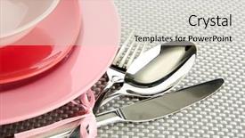  Presentation with pink ribbon - Presentation with pink empty plates with fork background and a  colored foreground