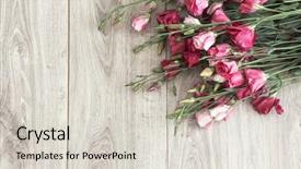  Presentation with custom - Amazing PPT layouts having pink eustoma flowers on natural wooden floor selective focus space for custom text backdrop and a lemonade colored foreground