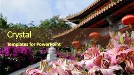 Presentation with pink flowers - Cool new slide deck with pink flowers near buddhist temple backdrop and a tawny brown colored foreground
