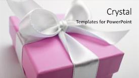  Presentation with blue and white tie dye swirl - Slide set with pink gift - luxury box tied background and a white colored foreground