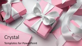  Presentation with blue and white tie dye swirl - Slide deck featuring pink gift - luxury boxes tied background and a lemonade colored foreground