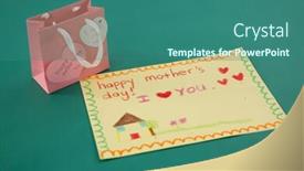  Presentation with pink green - Beautiful slide deck featuring pink gift bag with heart shape tag and greeting card against green background backdrop and a ocean colored foreground