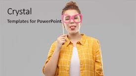  Presentation with memory book family photo album - Presentation design enhanced with pink glasses sticking her tongue background and a light gray colored foreground