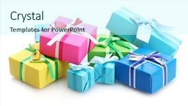  Presentation with half white and half bright coloured - Slide set featuring pink green - bright gifts with bows isolated background and a cool aqua colored foreground