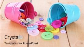  Presentation with flag buttons - Presentation theme featuring pink green - colorful buttons strewn from buckets background and a lemonade colored foreground