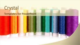  Presentation with coloured - Amazing theme having pink green - semicircle of many-coloured bobbins backdrop and a cream colored foreground