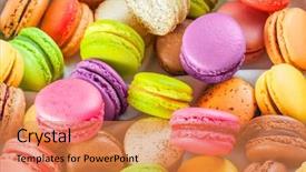  Presentation with pink green - Slide deck with pink green - traditional colorful french macarons are background and a coral colored foreground