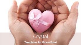  Presentation with hands heart - Amazing PPT theme having pink heart in male hands on a white background backdrop and a coral colored foreground