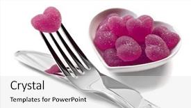  Presentation with pink heart illustrations - PPT layouts consisting of pink heart shaped jelly sweets background and a light gray colored foreground