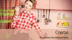 Presentation with pretty girl - Beautiful PPT theme featuring pink kitchen beauty youth fashion backdrop and a  colored foreground