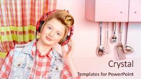  Presentation with music headphones - Colorful presentation theme enhanced with pink kitchen beauty youth fashion backdrop and a lemonade colored foreground