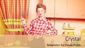  Presentation with pretty girl - Beautiful presentation design featuring pink kitchen beauty youth fashion backdrop and a lemonade colored foreground