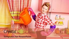  Presentation with pretty girl - Slide deck with pink kitchen beauty youth fashion background and a coral colored foreground