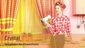  Presentation with 1950s - Slide deck having pink kitchen beauty youth fashion background and a gold colored foreground