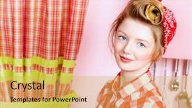  Presentation with pretty girl - Colorful PPT theme enhanced with pink kitchen beauty youth fashion backdrop and a yellow colored foreground