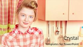  Presentation with pretty girl - Presentation design having pink kitchen beauty youth fashion background and a  colored foreground