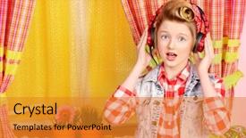  Presentation with music headphones - Beautiful presentation theme featuring pink kitchen beauty youth fashion backdrop and a gold colored foreground