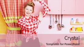  Presentation with pretty girl - PPT theme having pink kitchen beauty youth fashion background and a lemonade colored foreground