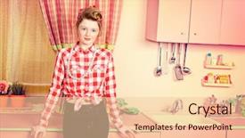  Presentation with pretty girl - Colorful slide set enhanced with pink kitchen beauty youth fashion backdrop and a lemonade colored foreground
