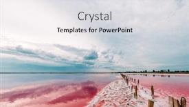  Presentation with pink sky - Beautiful PPT layouts featuring pink-lake-and-sandy-beach backdrop and a light gray colored foreground