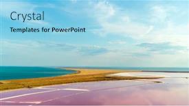  Presentation with pink sky - Audience pleasing presentation design consisting of pink-lake-and-sandy-beach backdrop and a light blue colored foreground