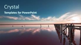  Presentation with pink sky - Beautiful presentation design featuring pink-lake-and-sandy-beach backdrop and a ocean colored foreground