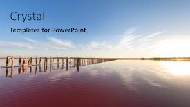  Presentation with pink sky - Colorful presentation theme enhanced with pink-lake-and-sandy-beach backdrop and a light blue colored foreground