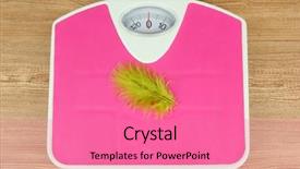  Presentation with feather - Cool new slide deck with pink law - feather on scales on table backdrop and a coral colored foreground