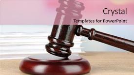  Presentation with luminescent light emitting - Colorful PPT theme enhanced with pink law - gavel and documents on table backdrop and a coral colored foreground