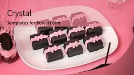  Presentation with sweets - Slides with pink law - table with tasty sweets prepared background and a coral colored foreground