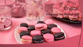  Presentation with closeup of foosball table soccer - Presentation enhanced with pink law - table with tasty sweets prepared background and a coral colored foreground