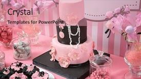  Presentation with sweets - Beautiful presentation theme featuring pink law - table with tasty sweets prepared backdrop and a coral colored foreground
