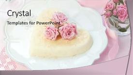  Presentation with dessert - Theme enhanced with pink love - heart-shaped ricotta dessert with candied background and a lemonade colored foreground